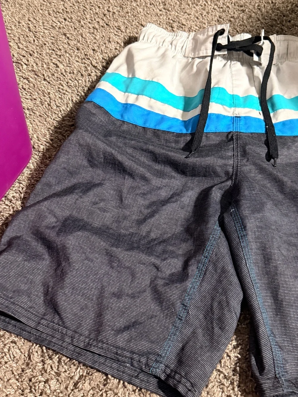 Men's Gray, Blue and Teal Colorblock Swim Trunks size small